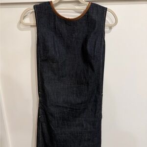 Sleeveless Denim Dress with Brown Trim